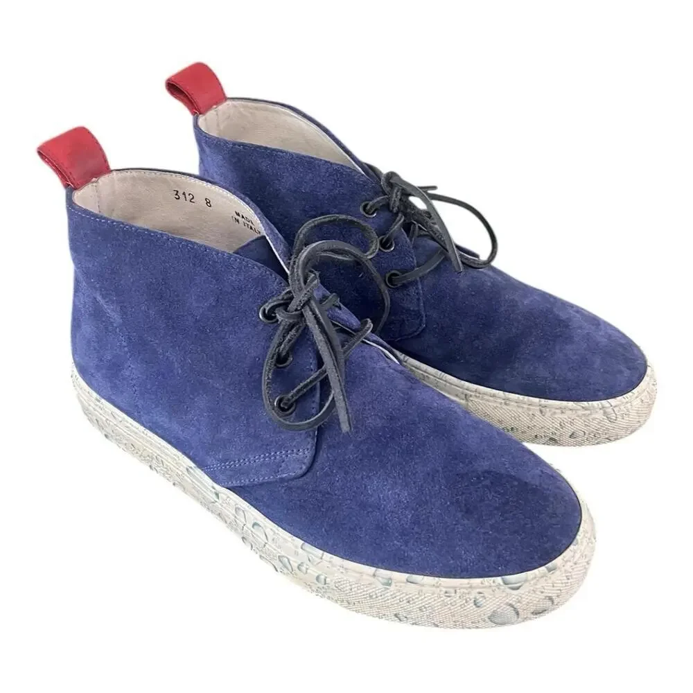 Rare Del Toro Blue Suede Boots Water Drop Sole Italy Luxury Chukka Mens Size 8